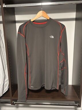 The North Face Charcoal Long Sleeve Crew with Red Stitching